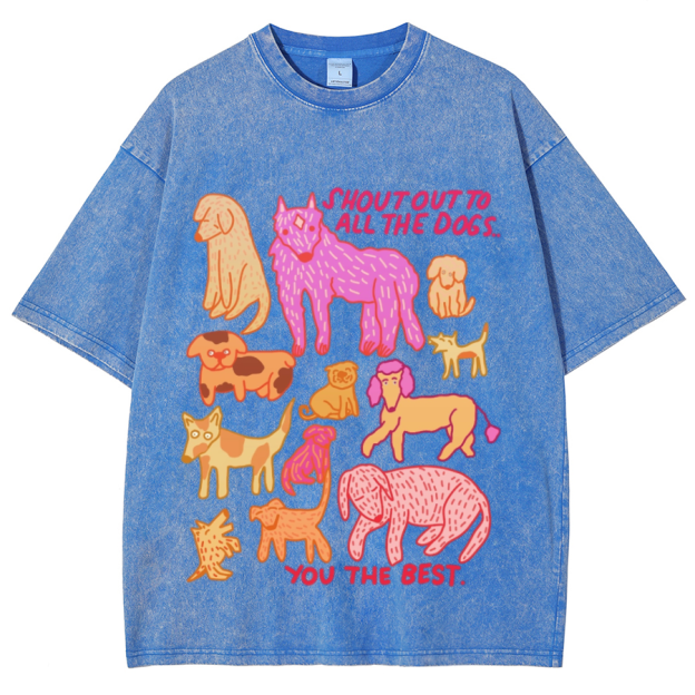 Shout Out To All The Dogs Unisex Oversized Print Vintage Wash Denim T-Shirt