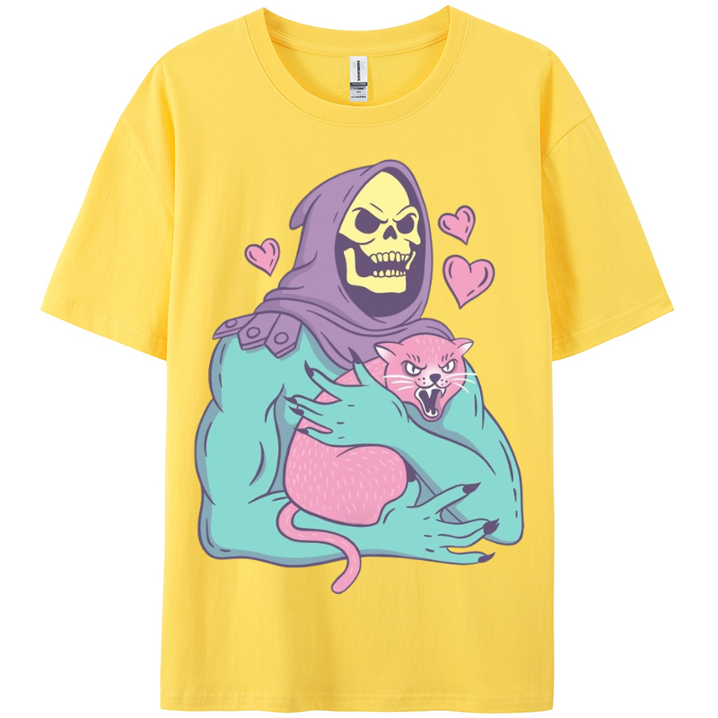 Funny Skull Cat Women Round Neck Casual Short Sleeve T-Shirt