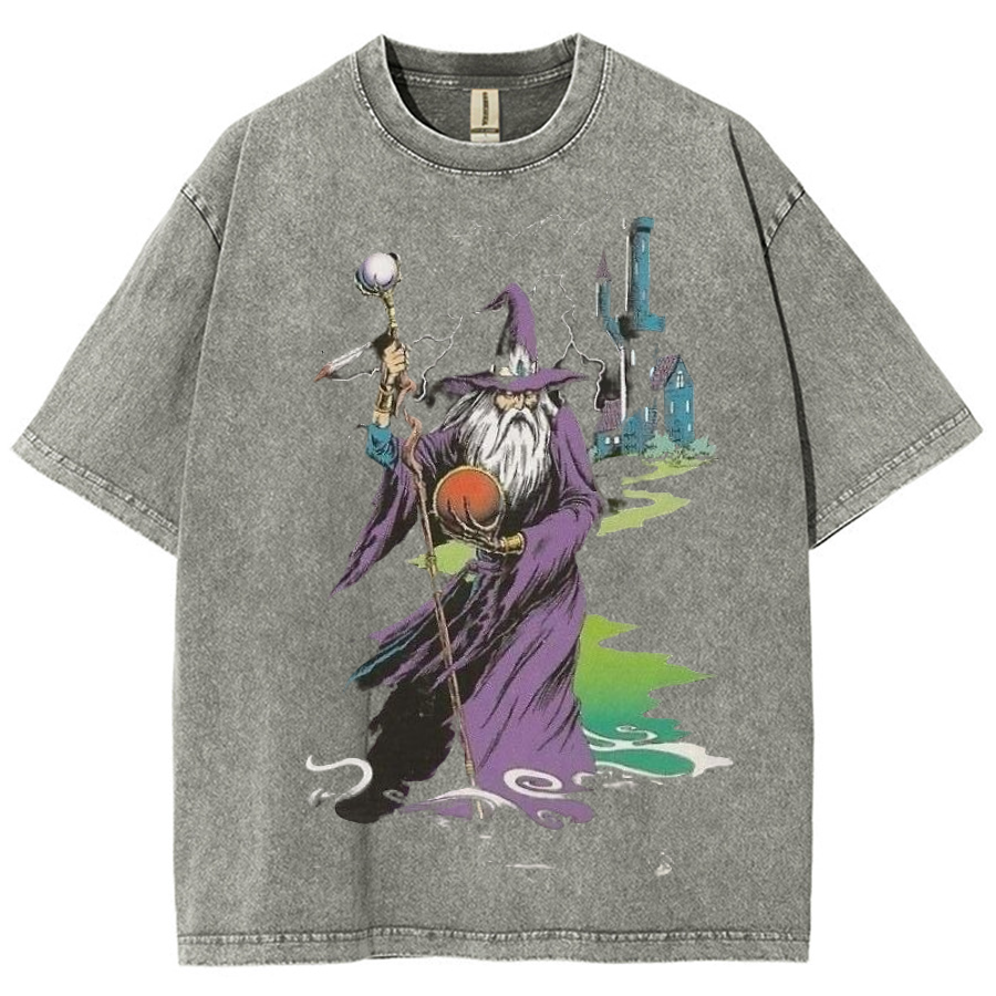 Wizard & Tower Unisex Printed Retro Washed Short Sleeved T-Shirt-Print-cool