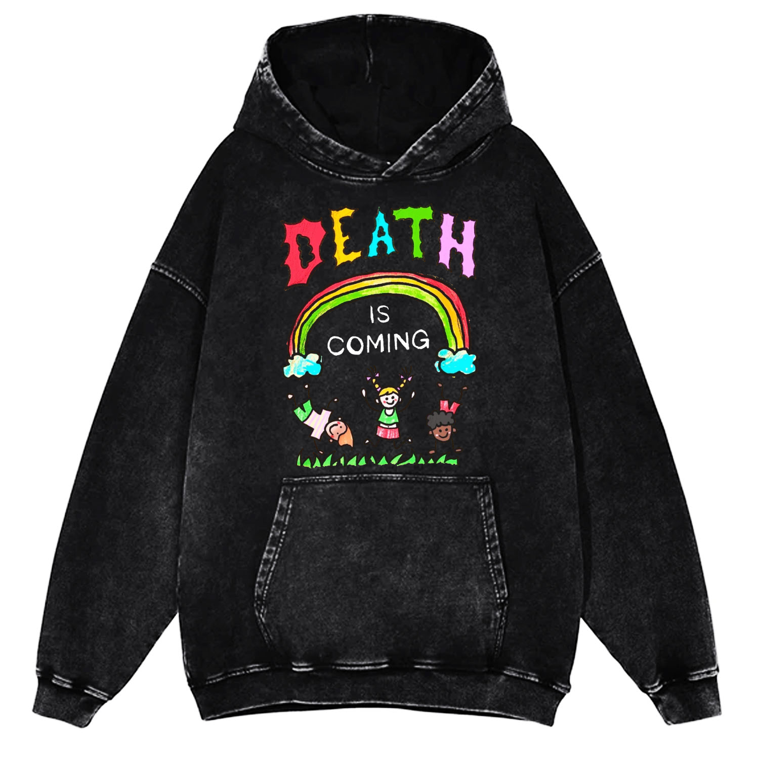 Death Is Coming Unisex Printed Casual Washed Hoodie Sweatshirt-Print-cool