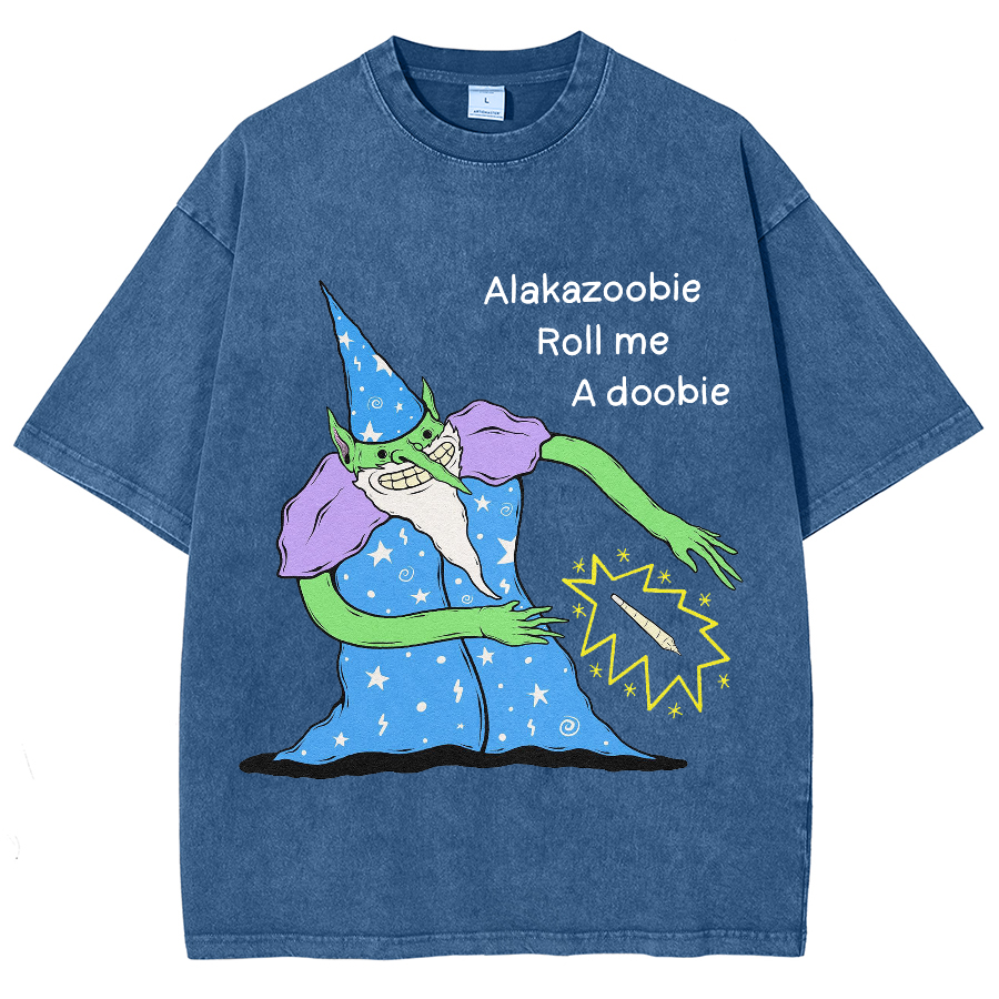 Roll Me Unisex Oversized Print Vintage Wash Denim T-Shirt