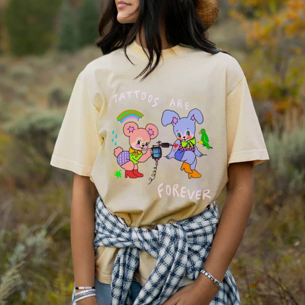 Tattoos Are Forever Women Round Neck Casual Short Sleeve T-Shirt 2405001681