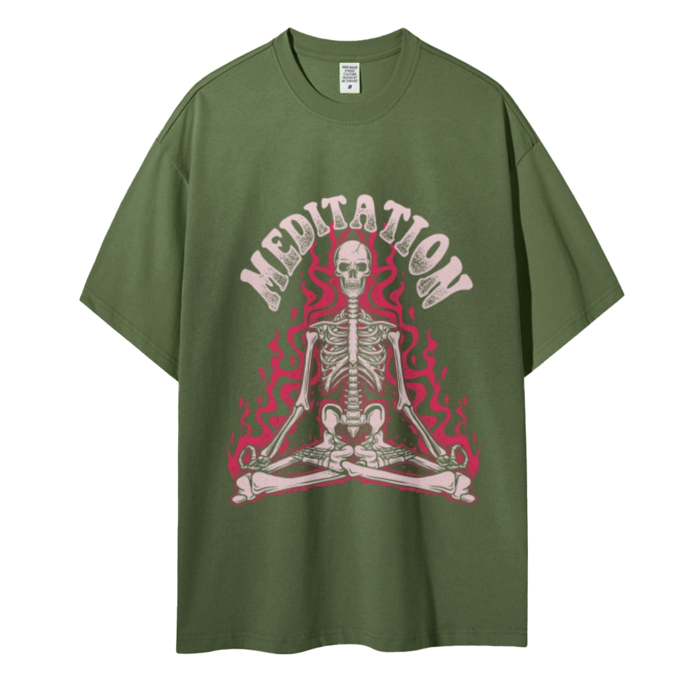 Meditation Skull Women Round Neck Casual Short Sleeve T-Shirt 2405002051