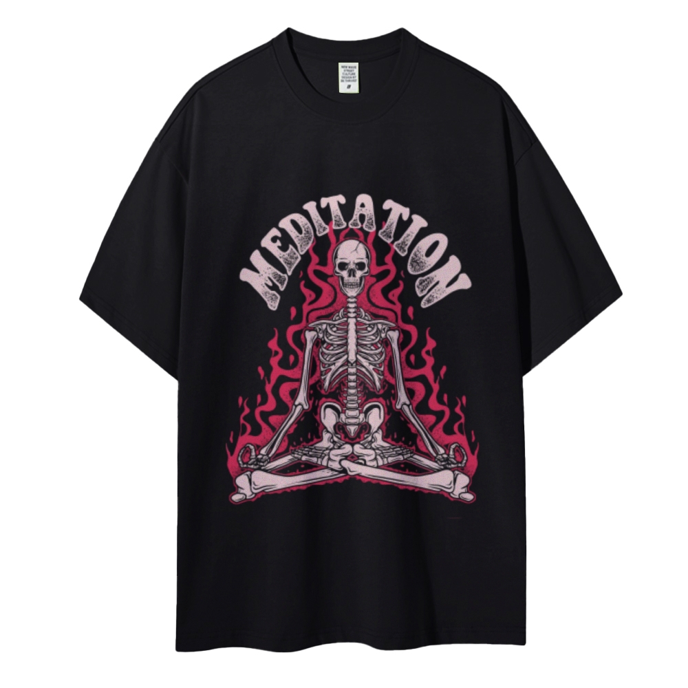 Meditation Skull Women Round Neck Casual Short Sleeve T-Shirt 2405002051