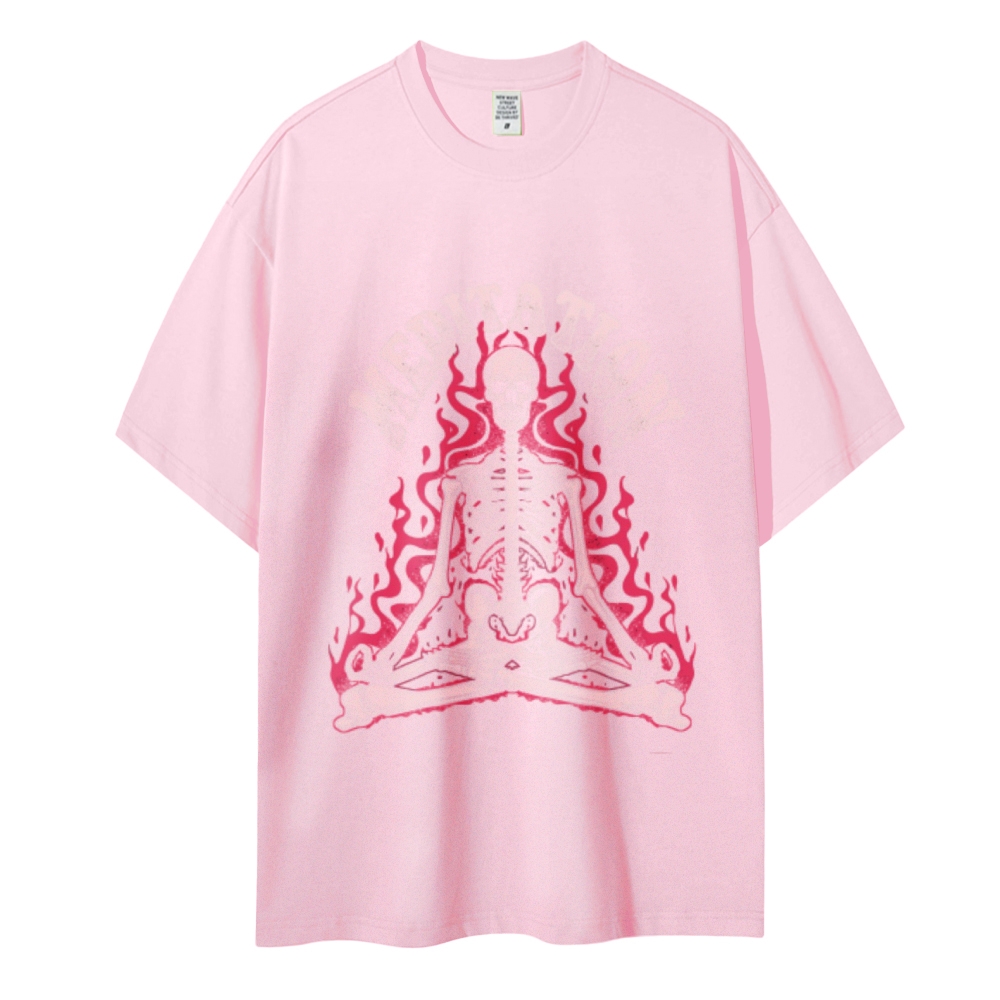 Meditation Skull Women Round Neck Casual Short Sleeve T-Shirt 2405002051