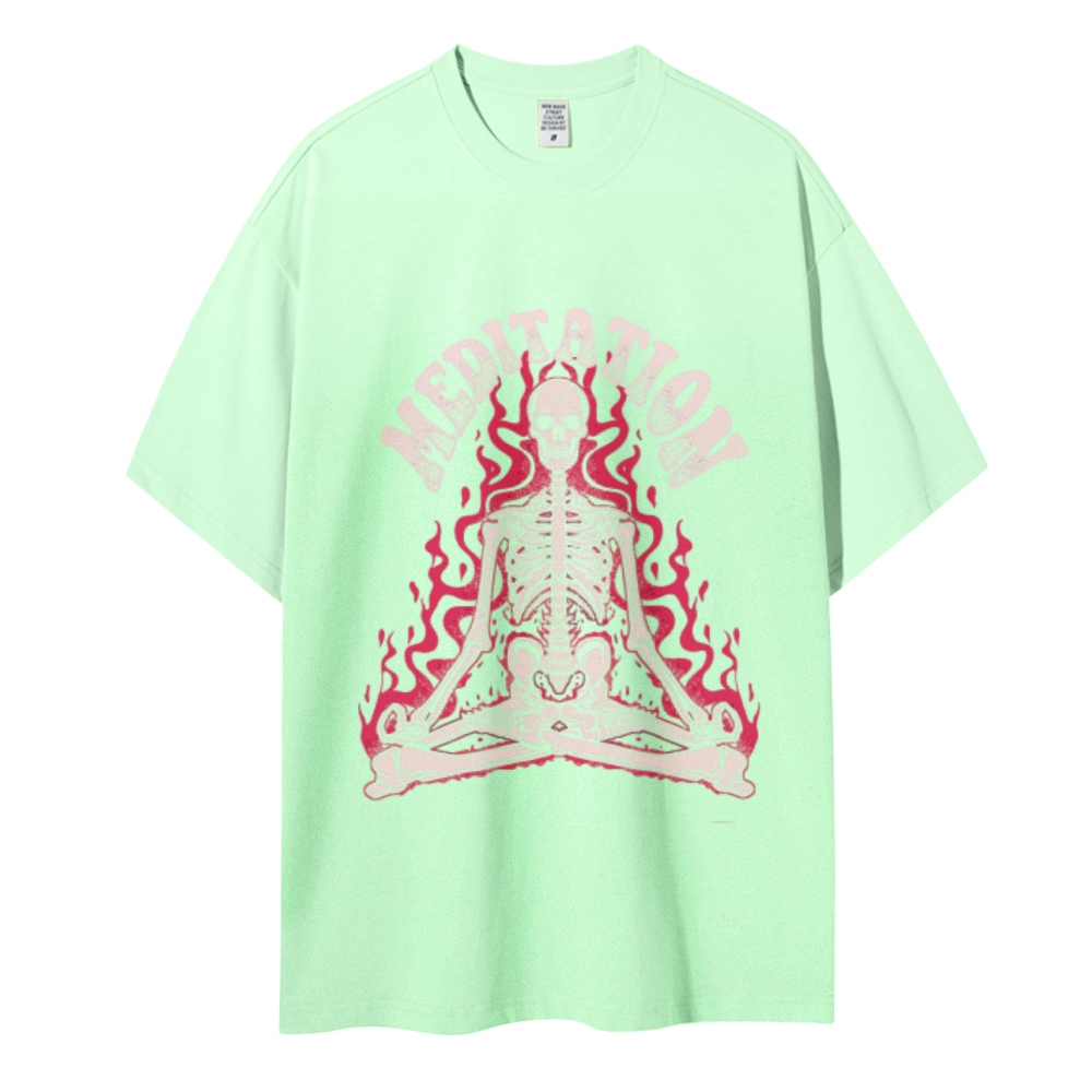 Meditation Skull Women Round Neck Casual Short Sleeve T-Shirt 2405002051