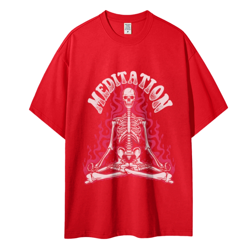 Meditation Skull Women Round Neck Casual Short Sleeve T-Shirt 2405002051