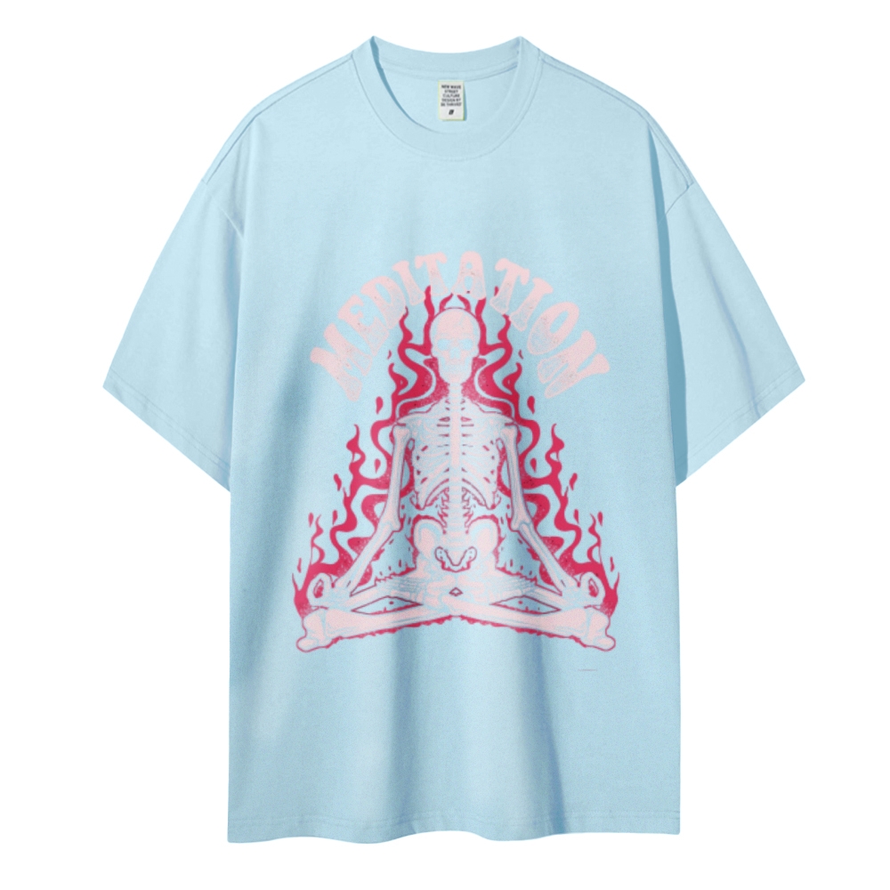Meditation Skull Women Round Neck Casual Short Sleeve T-Shirt 2405002051