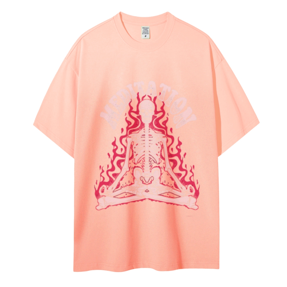Meditation Skull Women Round Neck Casual Short Sleeve T-Shirt 2405002051