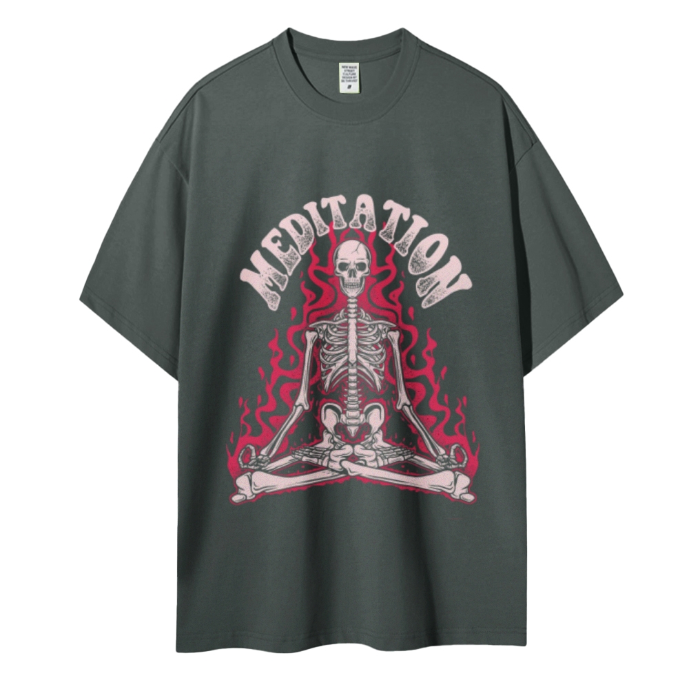 Meditation Skull Women Round Neck Casual Short Sleeve T-Shirt 2405002051
