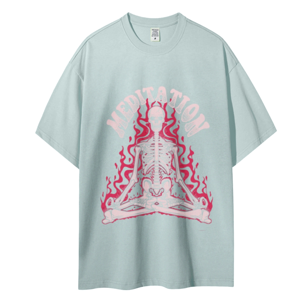 Meditation Skull Women Round Neck Casual Short Sleeve T-Shirt 2405002051