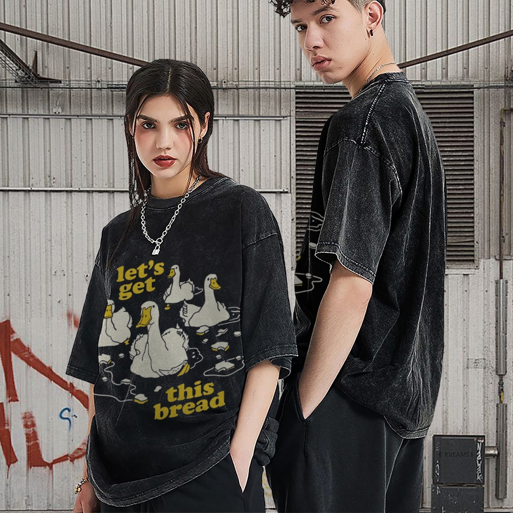Let's Get This Bread Unisex Oversized Print Vintage Wash Denim T-Shirt