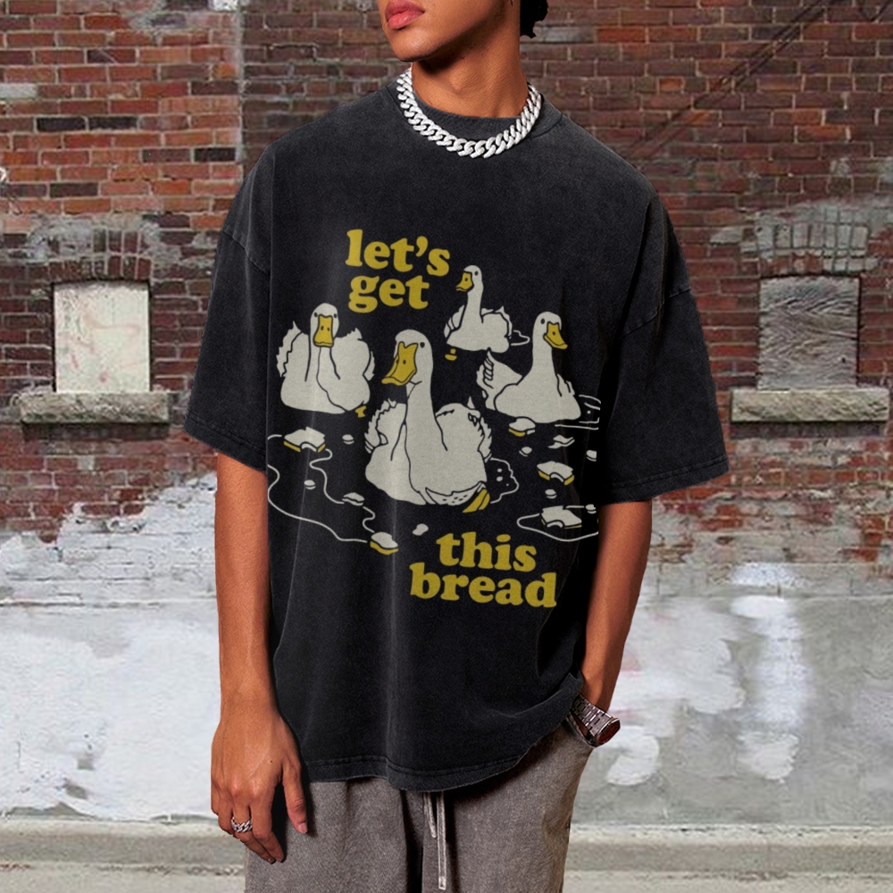 Let's Get This Bread Unisex Oversized Print Vintage Wash Denim T-Shirt