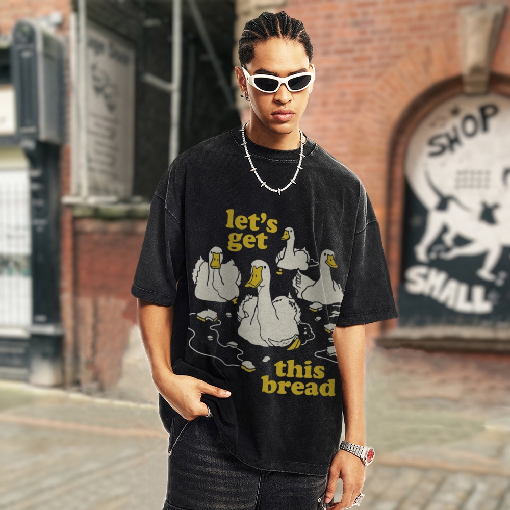 Let's Get This Bread Unisex Oversized Print Vintage Wash Denim T-Shirt