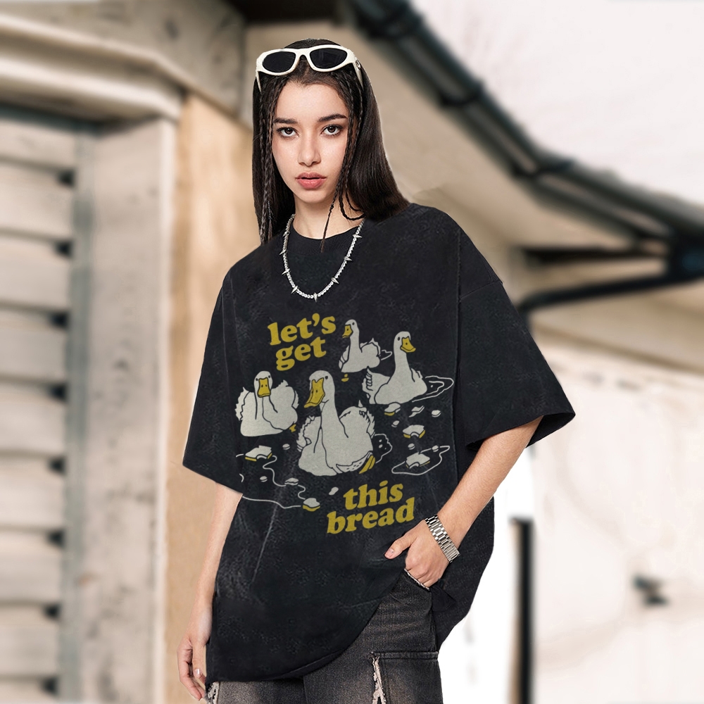 Let's Get This Bread Unisex Oversized Print Vintage Wash Denim T-Shirt