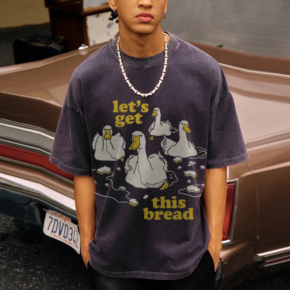 Let's Get This Bread Unisex Oversized Print Vintage Wash Denim T-Shirt