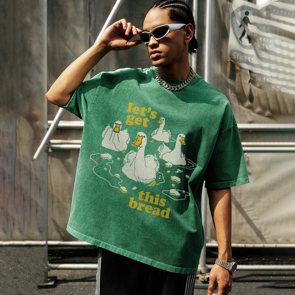 Let's Get This Bread Unisex Oversized Print Vintage Wash Denim T-Shirt