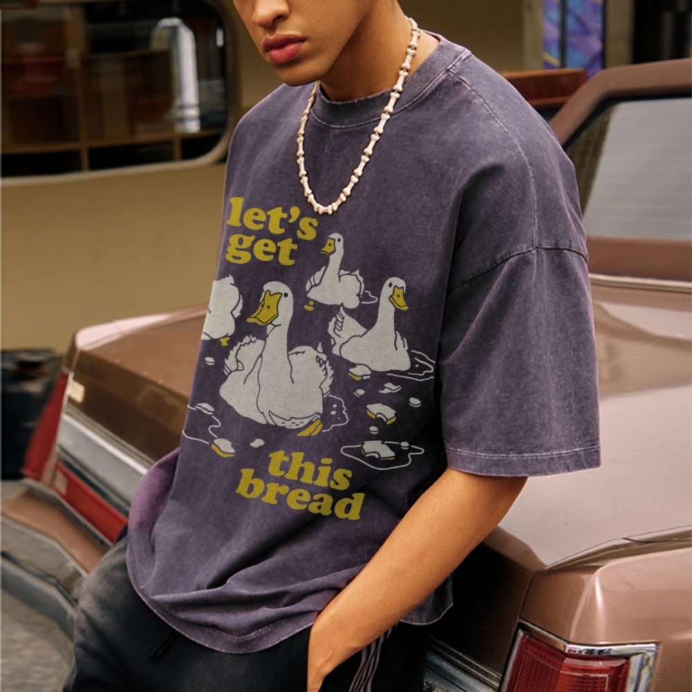 Let's Get This Bread Unisex Oversized Print Vintage Wash Denim T-Shirt