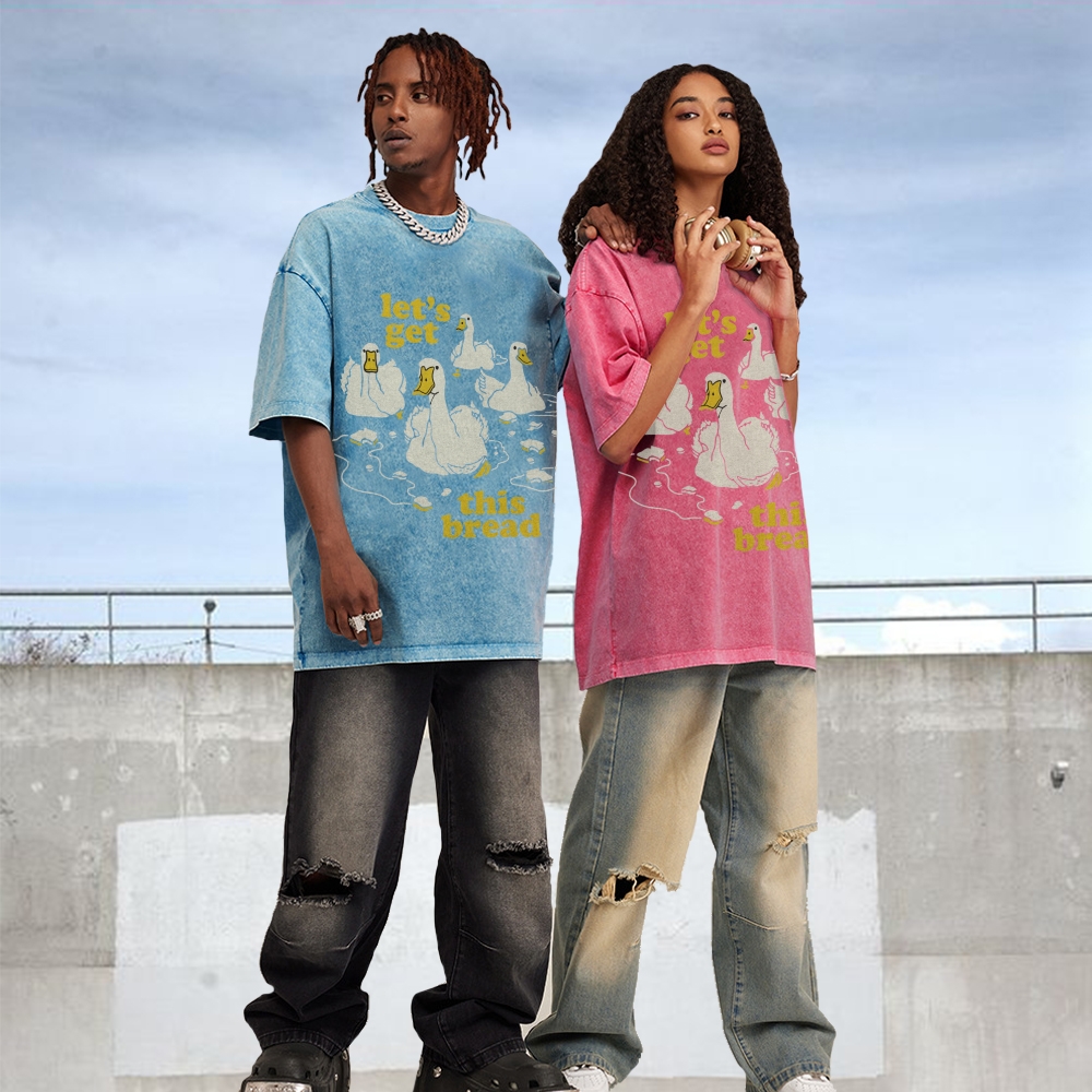 Let's Get This Bread Unisex Oversized Print Vintage Wash Denim T-Shirt