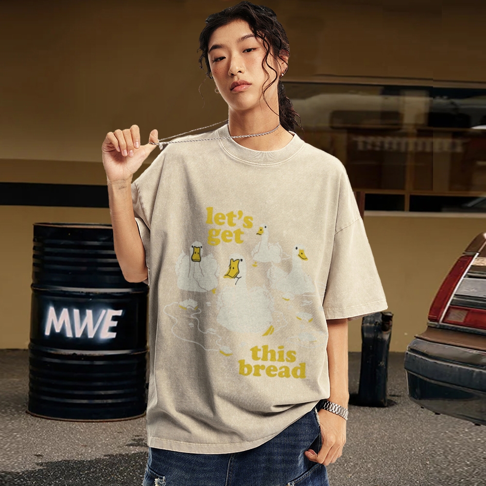 Let's Get This Bread Unisex Oversized Print Vintage Wash Denim T-Shirt