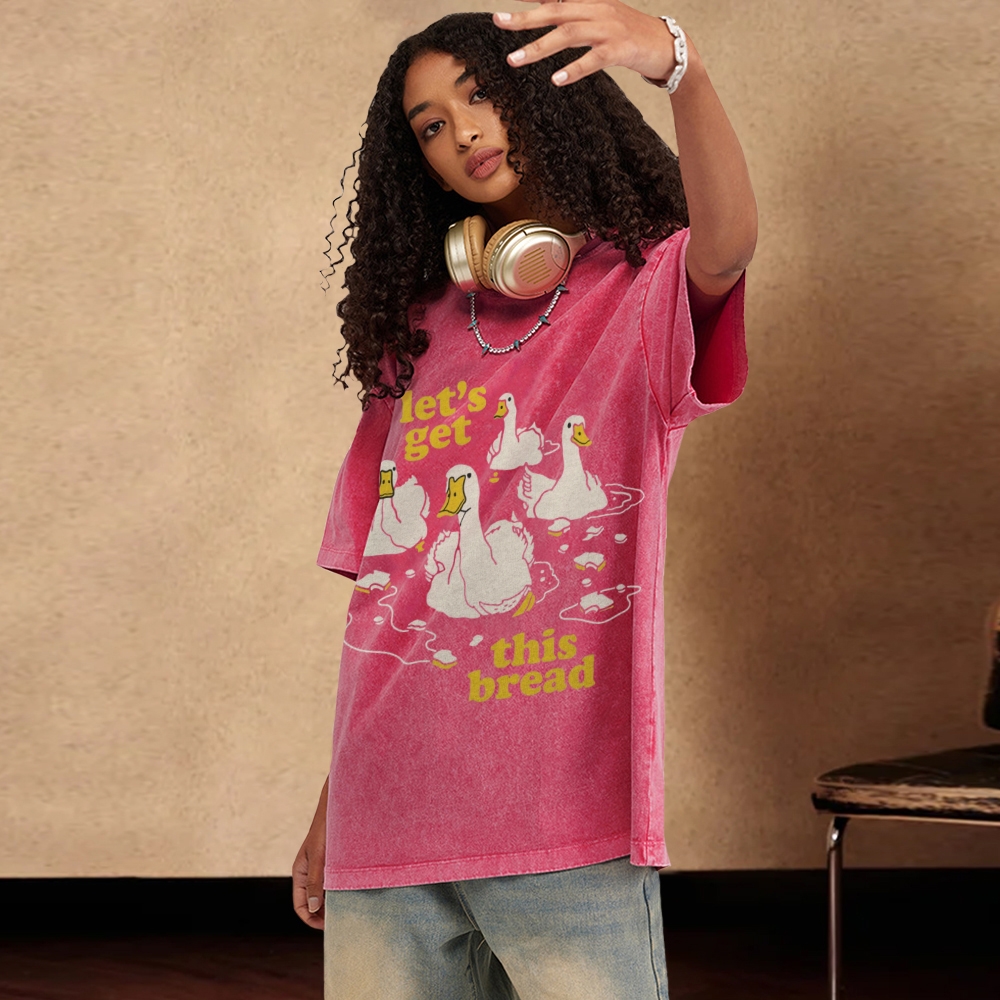 Let's Get This Bread Unisex Oversized Print Vintage Wash Denim T-Shirt