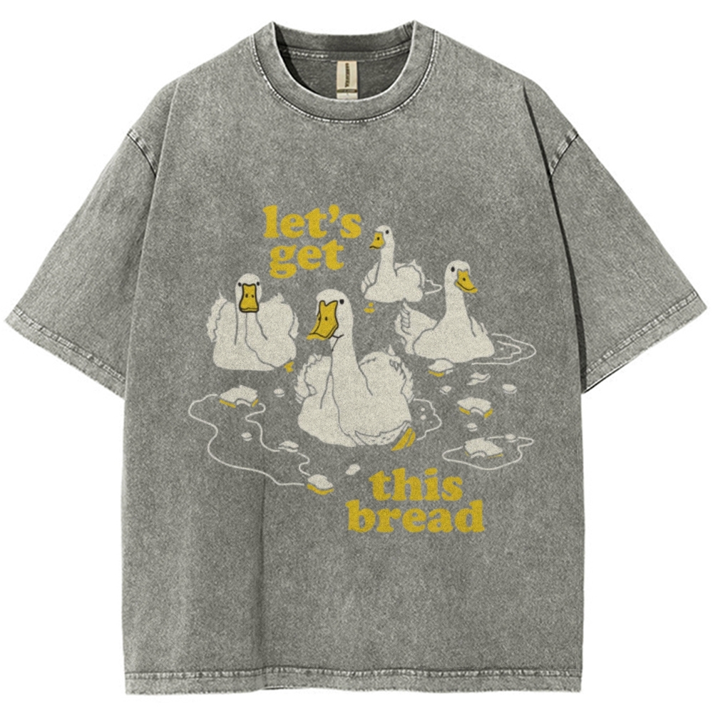 Let's Get This Bread Unisex Oversized Print Vintage Wash Denim T-Shirt