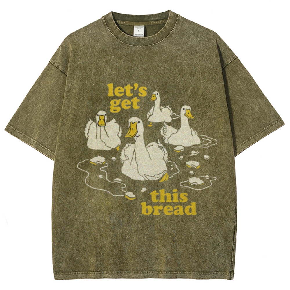 Let's Get This Bread Unisex Oversized Print Vintage Wash Denim T-Shirt