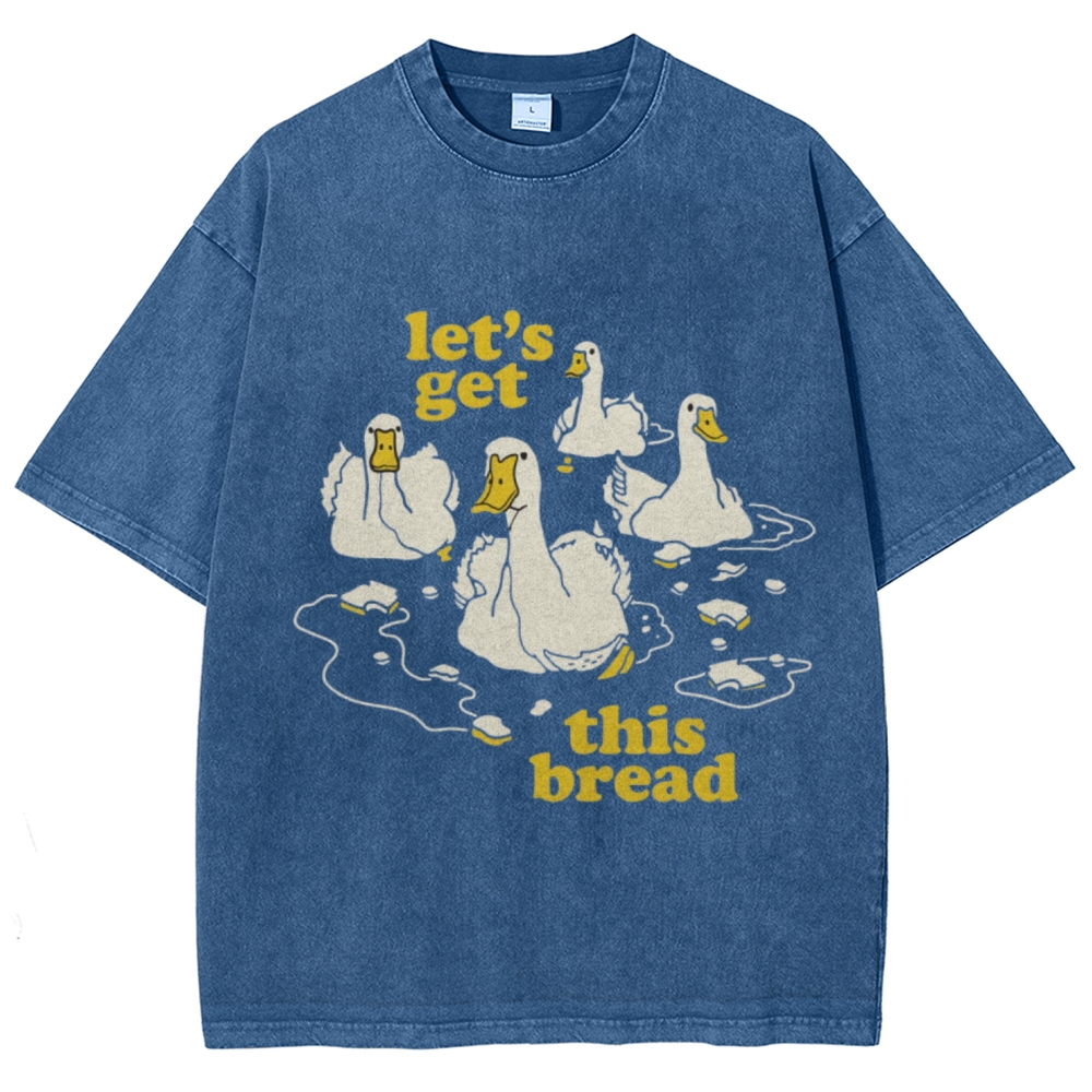 Let's Get This Bread Unisex Oversized Print Vintage Wash Denim T-Shirt