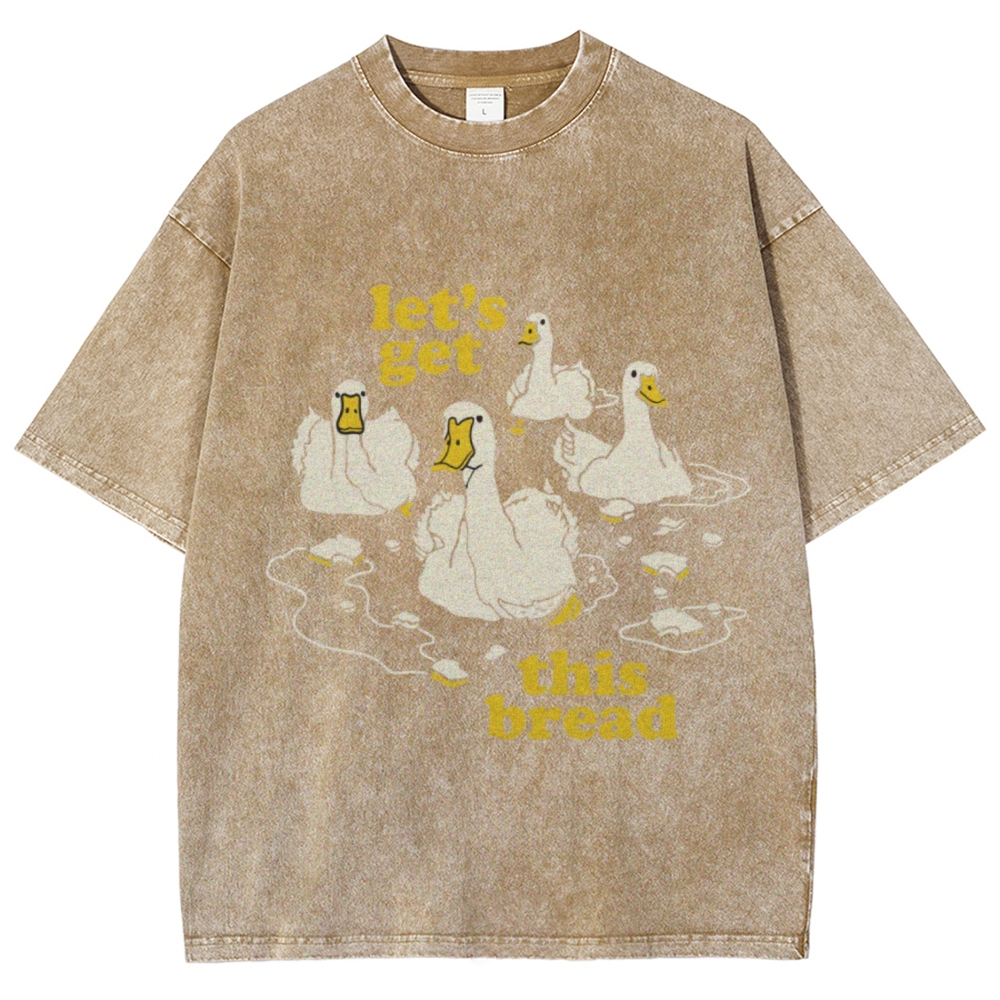 Let's Get This Bread Unisex Oversized Print Vintage Wash Denim T-Shirt