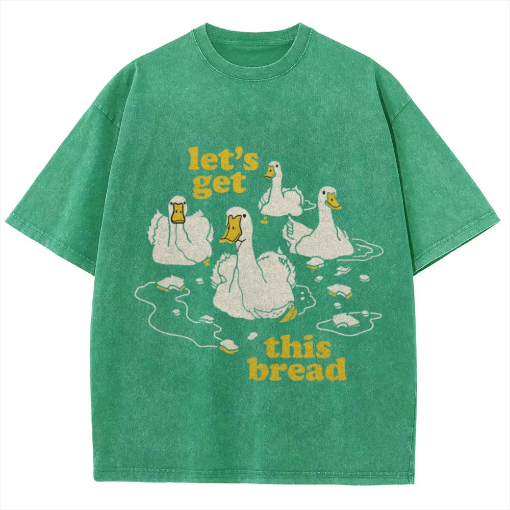 Let's Get This Bread Unisex Oversized Print Vintage Wash Denim T-Shirt