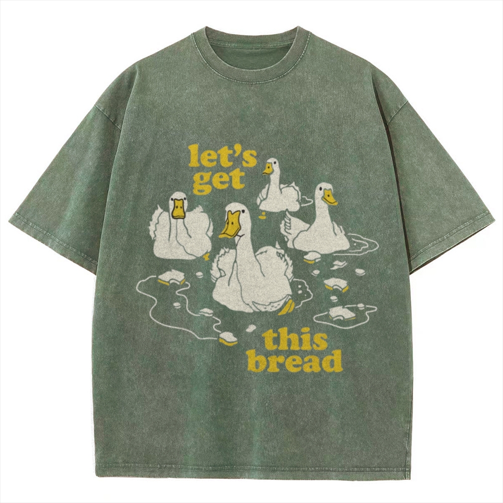 Let's Get This Bread Unisex Oversized Print Vintage Wash Denim T-Shirt