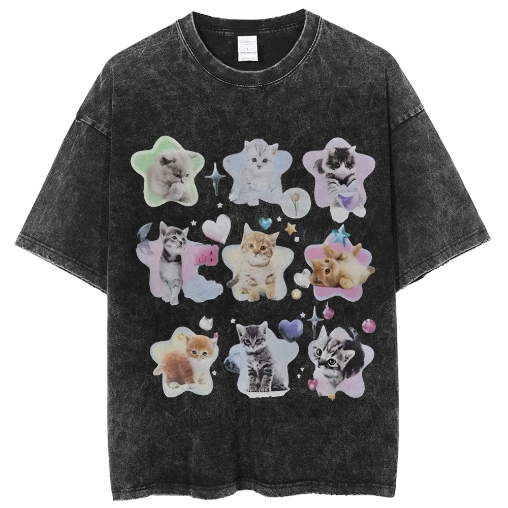 Star Baby Cats Unisex Vintage Washed Tee