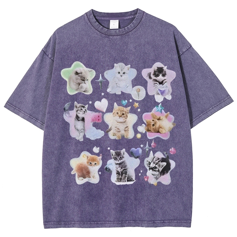 Star Baby Cats Unisex Vintage Washed Tee
