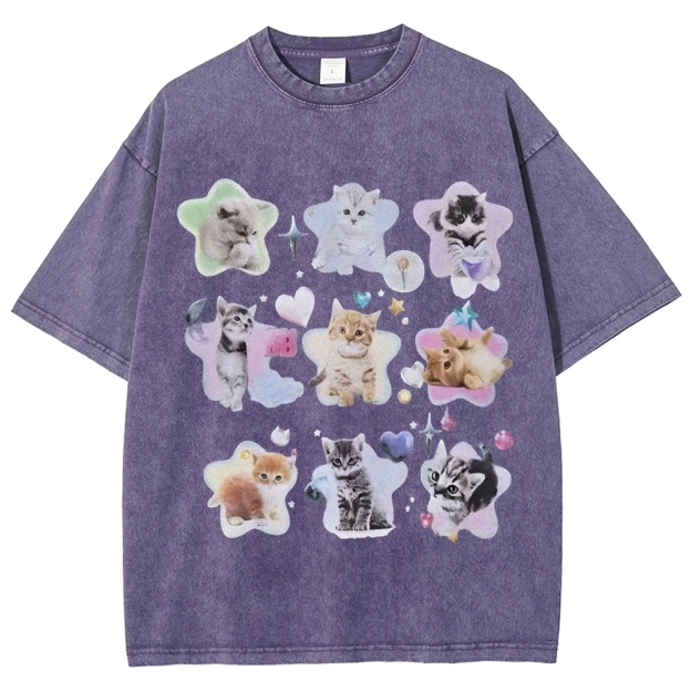 Star Baby Cats Unisex Vintage Washed Tee