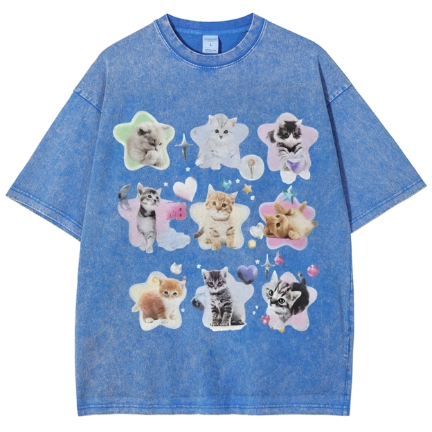 Star Baby Cats Unisex Vintage Washed Tee