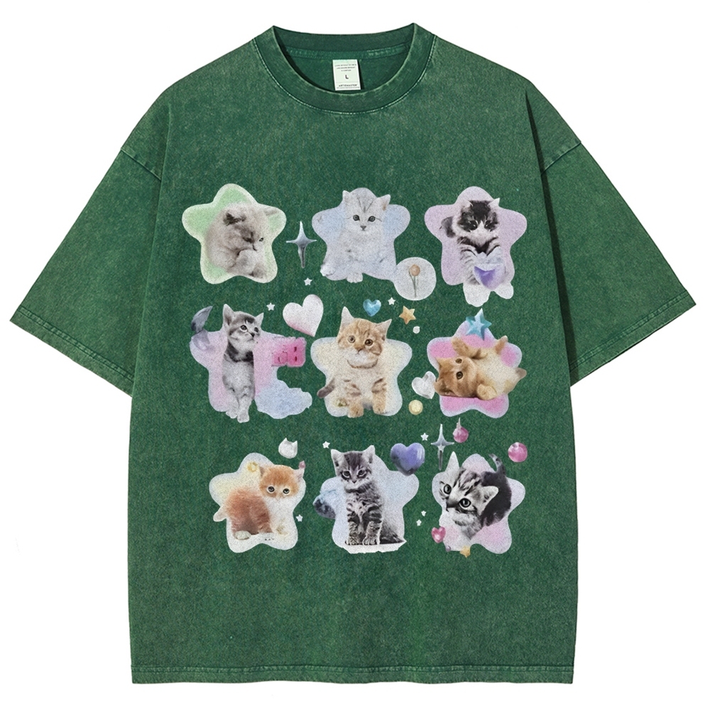 Star Baby Cats Unisex Vintage Washed Tee