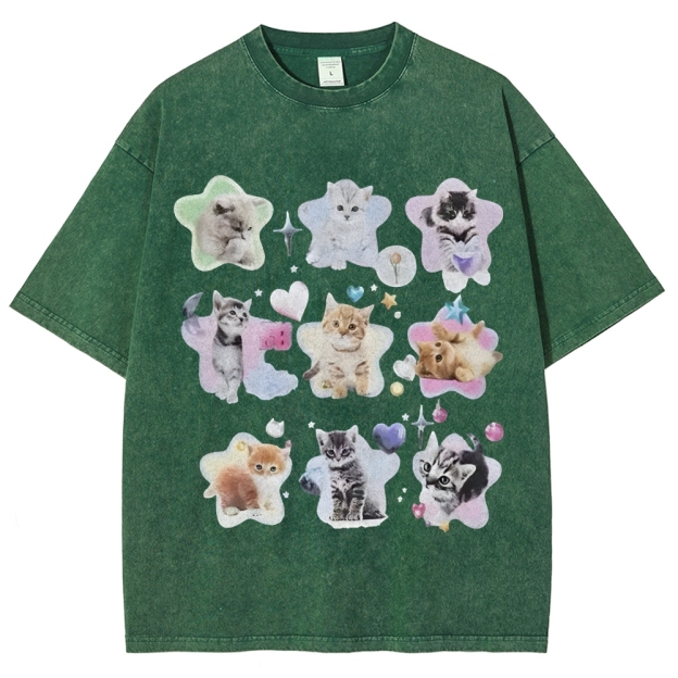 Star Baby Cats Unisex Vintage Washed Tee