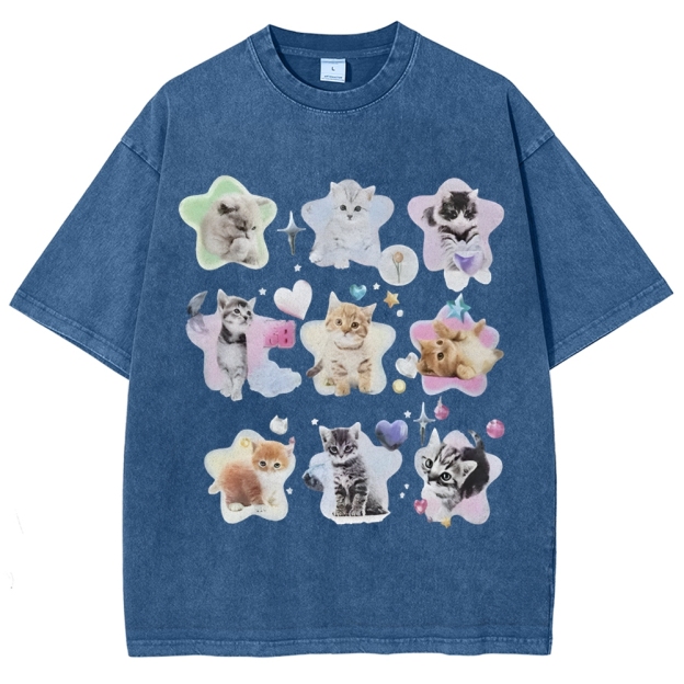 Star Baby Cats Unisex Vintage Washed Tee