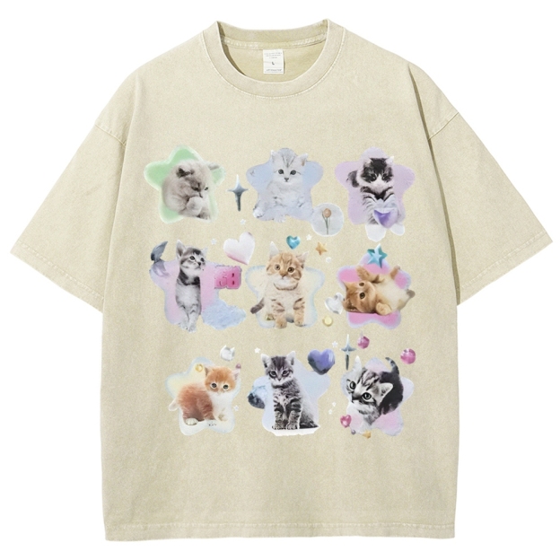 Star Baby Cats Unisex Vintage Washed Tee