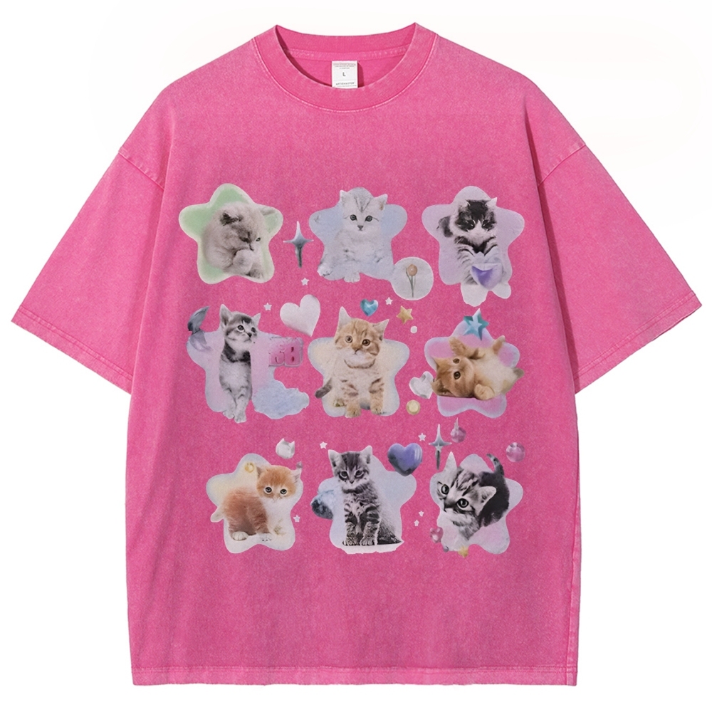 Star Baby Cats Unisex Vintage Washed Tee