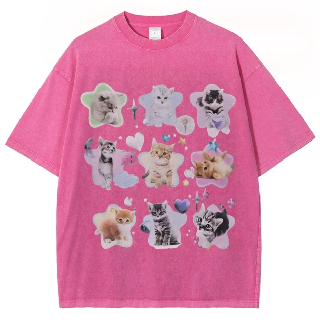 Star Baby Cats Unisex Vintage Washed Tee