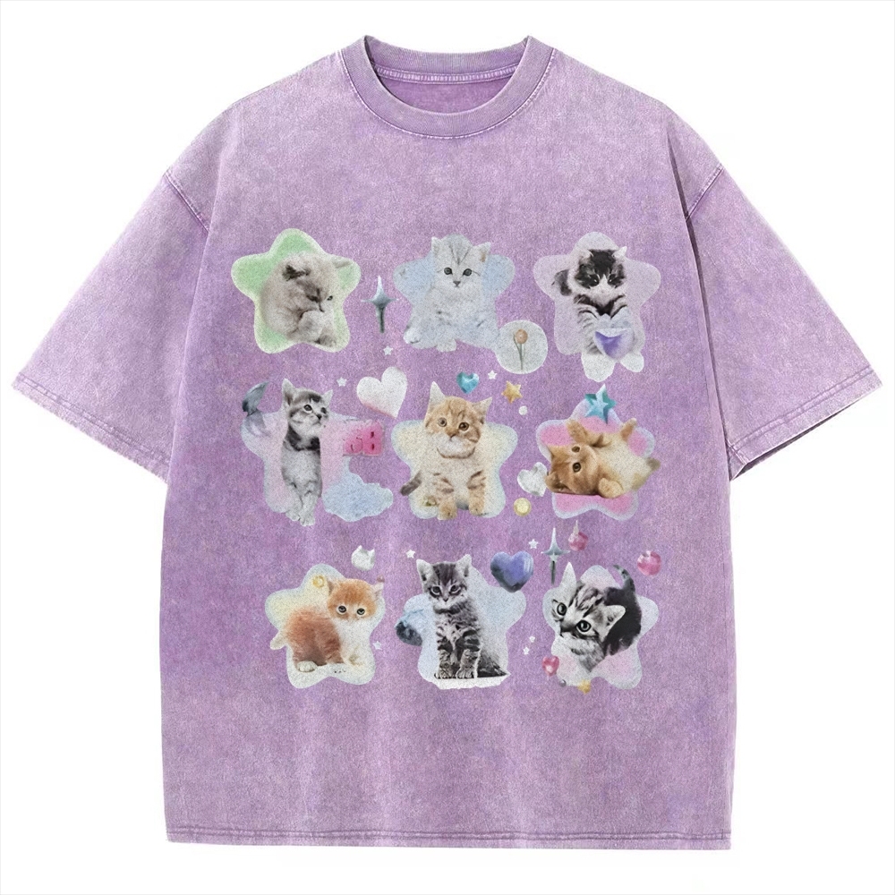 Star Baby Cats Unisex Vintage Washed Tee