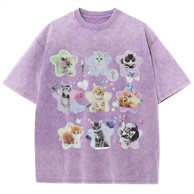 Star Baby Cats Unisex Vintage Washed Tee