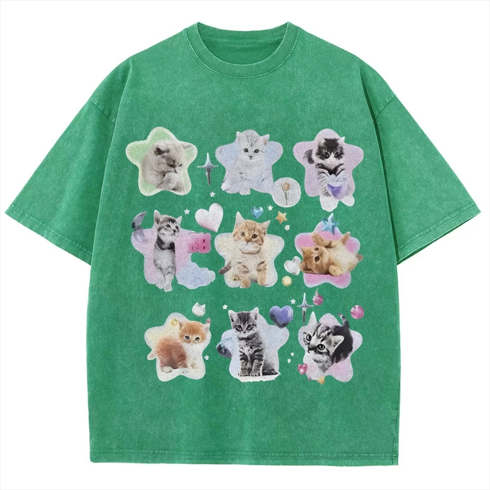 Star Baby Cats Unisex Vintage Washed Tee