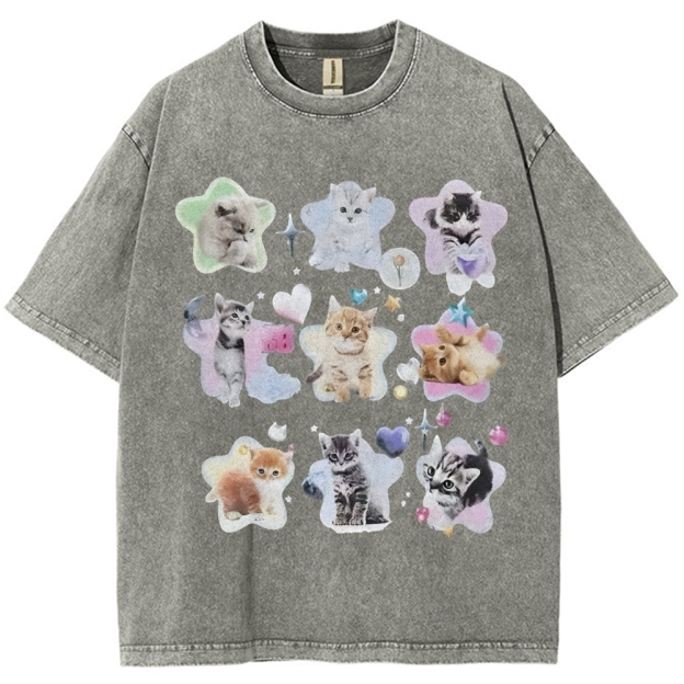 Star Baby Cats Unisex Vintage Washed Tee