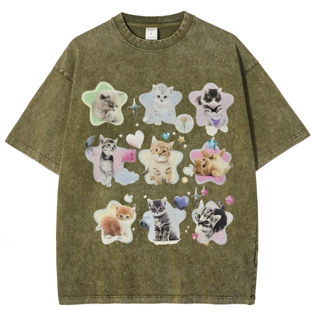 Star Baby Cats Unisex Vintage Washed Tee
