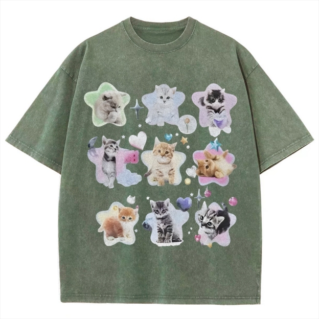 Star Baby Cats Unisex Vintage Washed Tee