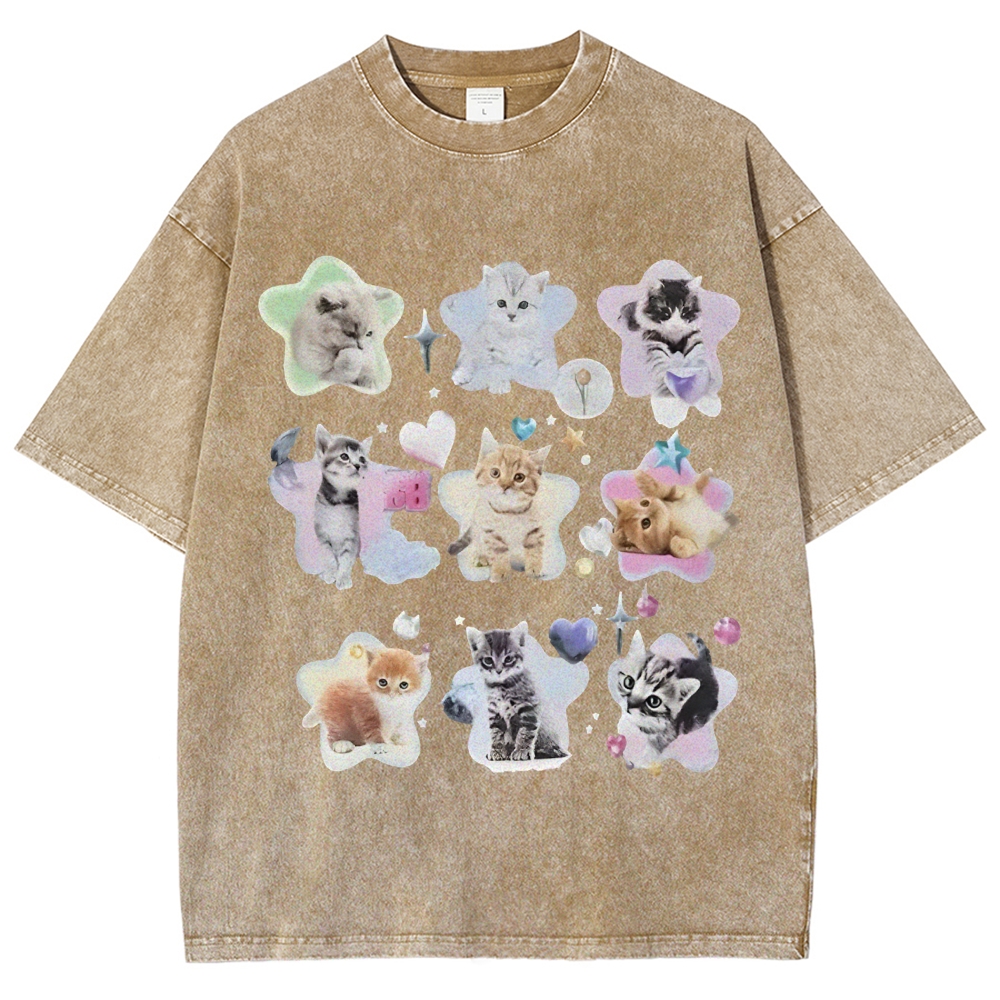 Star Baby Cats Unisex Vintage Washed Tee