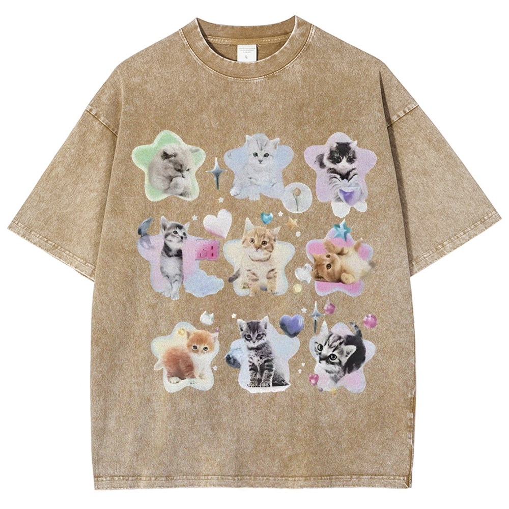 Star Baby Cats Unisex Vintage Washed Tee