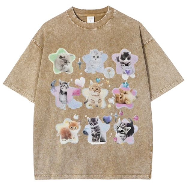 Star Baby Cats Unisex Vintage Washed Tee